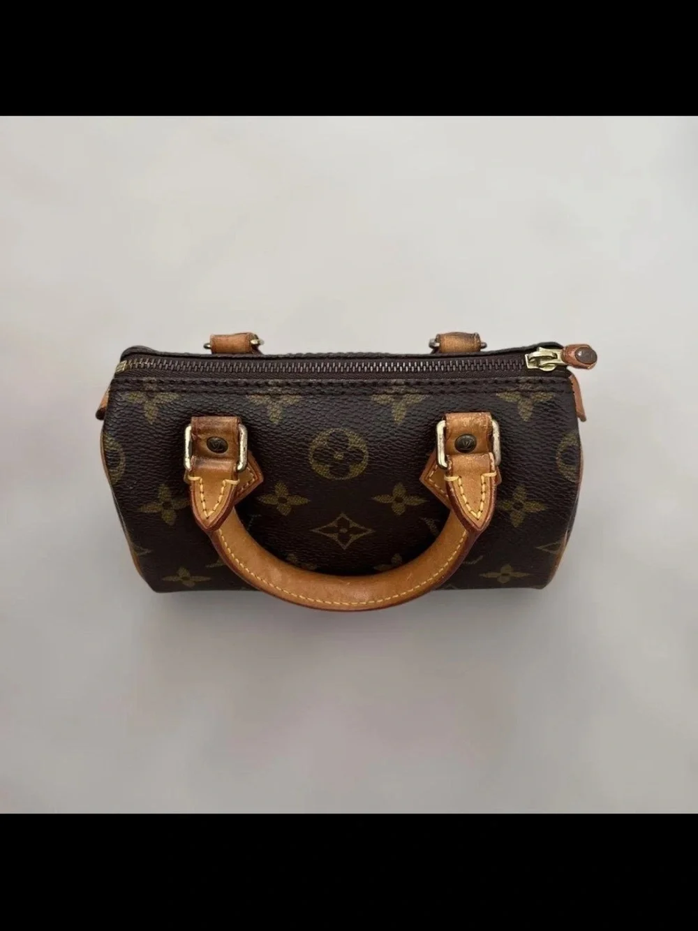 Louis Vuitton Brown Monogram Mini Speedy with Tan Trim and Long Strap